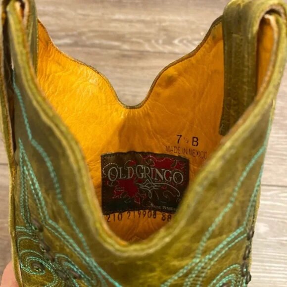 Old Gringo Green and Yellow Heeled Boots - Picture 6 of 7